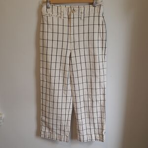 Madewell Cream and Black Cropped Pants with Windowpane Pattern